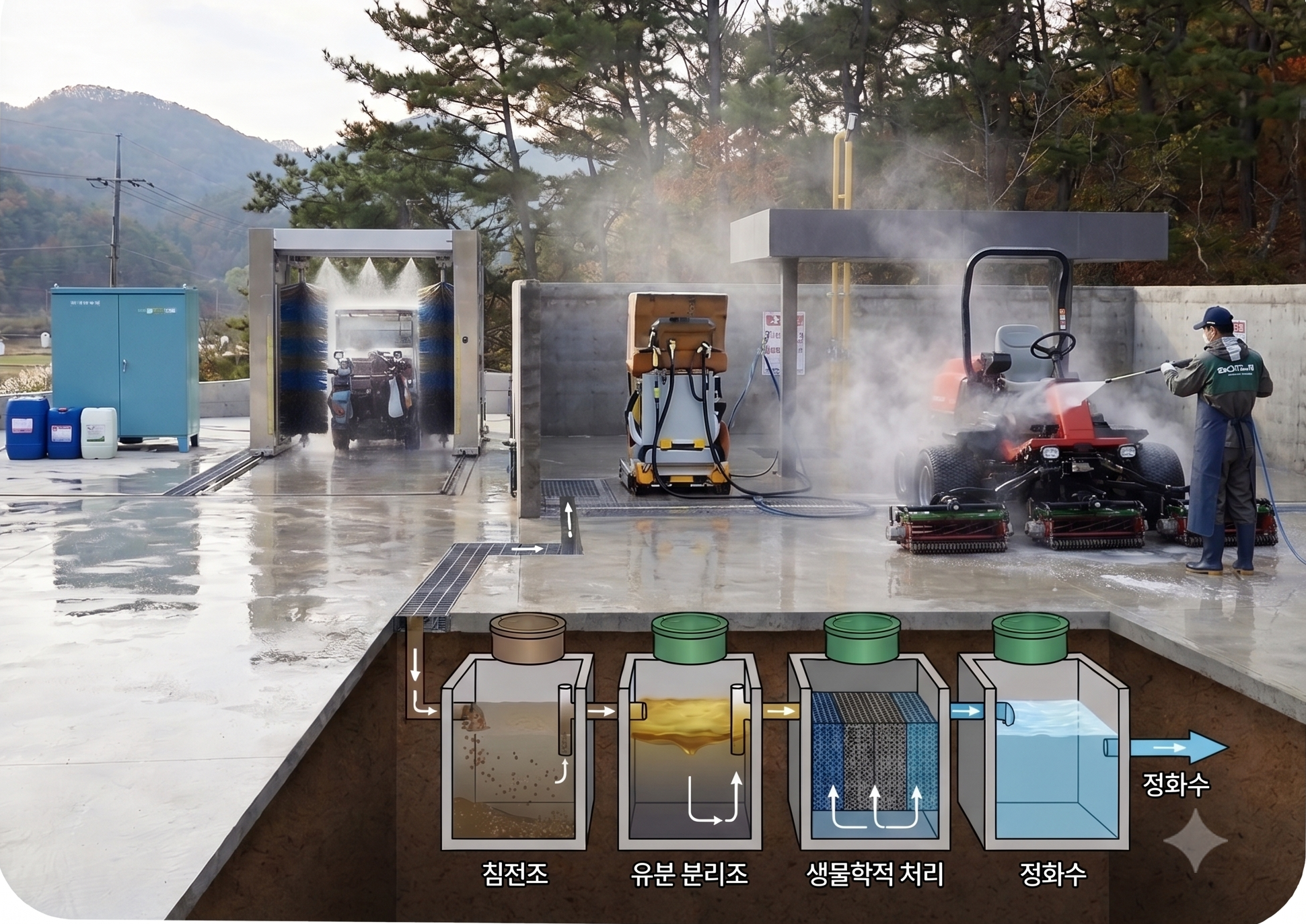 친환경 골프장 장비 세척 및 오폐수 정화 재활용 시스템